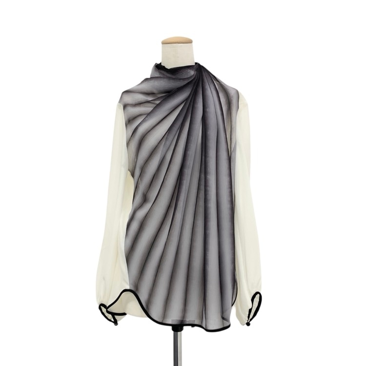 Mame Kurogouchi マメクロゴウチ "Itajime Shibori"Chiffon Blouse 板締め絞りシフォンブラウス ホワイト×ブラック 1 MM21FW-SH008