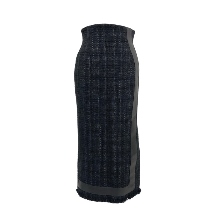 Mame Kurogouchi マメクロゴウチ Cracted Tweed Skirt ツイードスリットロングスカート ネイビー 1 MM23PS-SK703