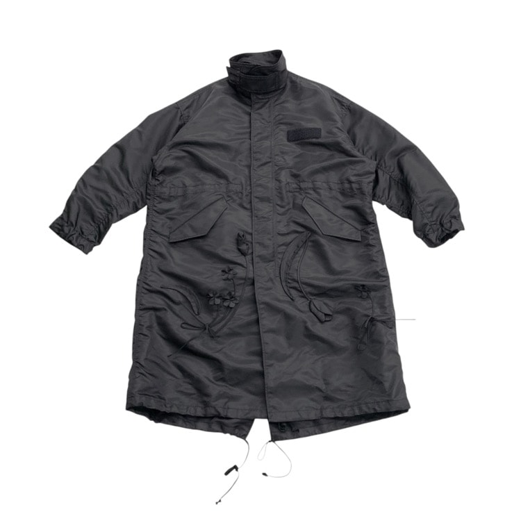 2026SS Mame Kurogouchi マメクロゴウチ Nylon Twill 3D Embroidery Mods Coat チューリップ刺繍ナイロンモッズコート ブラック 2 MM26SS-CO053