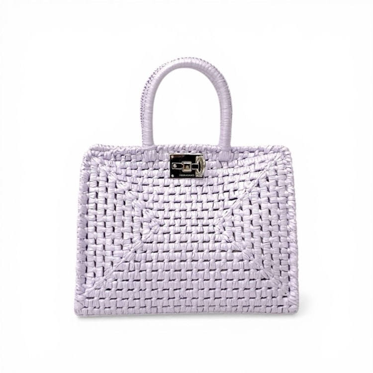 FERRAGAMO フェラガモ The studio raffia small bag かごバッグ ステューディオラフィアトート パープル