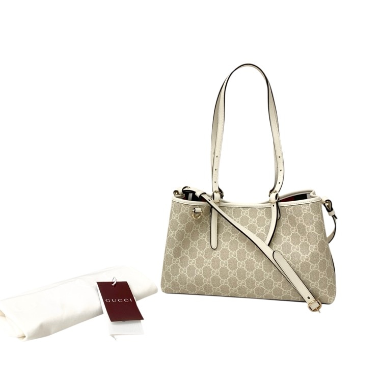 GUCCI グッチ GGエンブレム ミディアムトートバッグ 2wayショルダー ベージュ/ホワイト 815214 FAD6L 9641