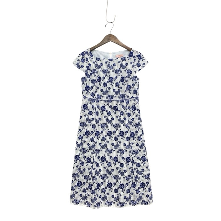 TOCCA トッカ BLUE RHAPSODY ドレス フラワー刺繍Aラインワンピース ホワイト×ブルー 0 OPTOGM0500