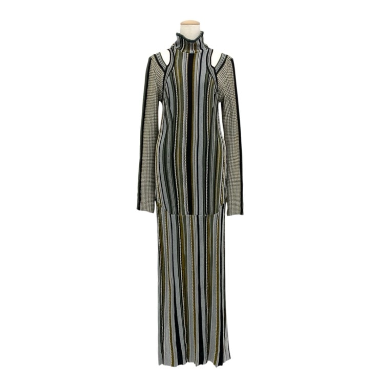 Mame Kurogouchi マメクロゴウチ Stripe Jacquard High Neck Knitted Dress ストライプジャガードハイネックニットワンピース カーキ 3 MM23FW-KN016