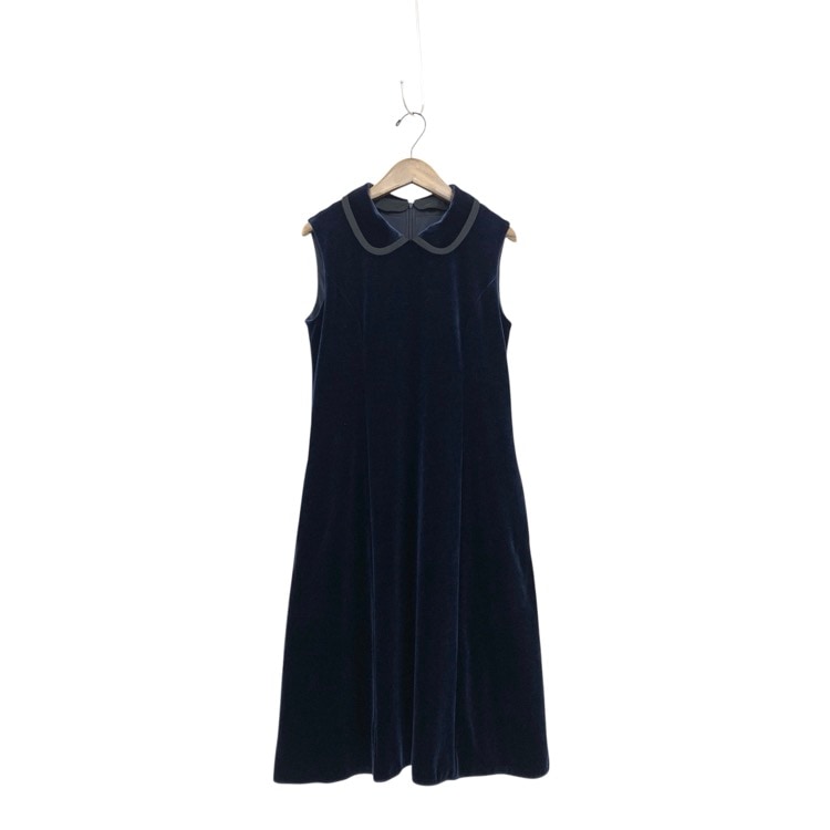 VELOUR NOIR by FOXEY NEWYORK フォクシー ドレス ティアラ ベロア 白襟2way ミッドナイトブルー 38 44838-VA00E