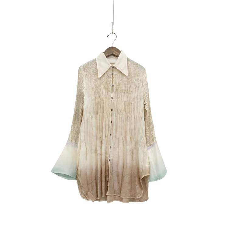 Mame Kurogouchi マメクロゴウチ "Arimatsu Shibori" Ombre Dyed Silk Shirt 有松の絞り染めシルクシャツ ホワイト 2 MM23SS-SH040