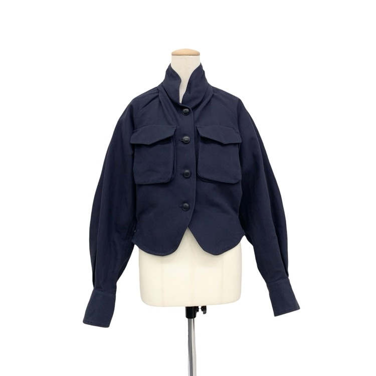 未使用品 Mame Kurogouchi マメクロゴウチ Cotton Linen Twill Short Jacket コットンリネンツイルショートジャケット ネイビー 2 MM23PS-JK711