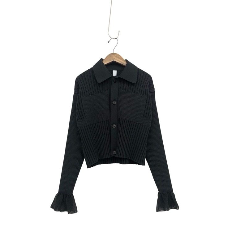 2026SS CFCL シーエフシーエル FLUTED LUCENT CROPPED SHIRT CARDIGAN 袖口フレアフルーテッドクロップドカーディガン ブラック 3 CF011KE098JP00
