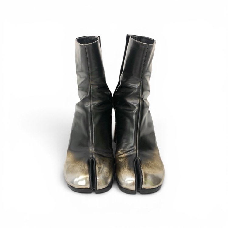 Maison Margiela メゾンマルジェラ Tabi Metallic Leather Ankle Boots タビメタリックアンクル ブーツ ブラック×シルバー 38/25.0cm S58WU0260