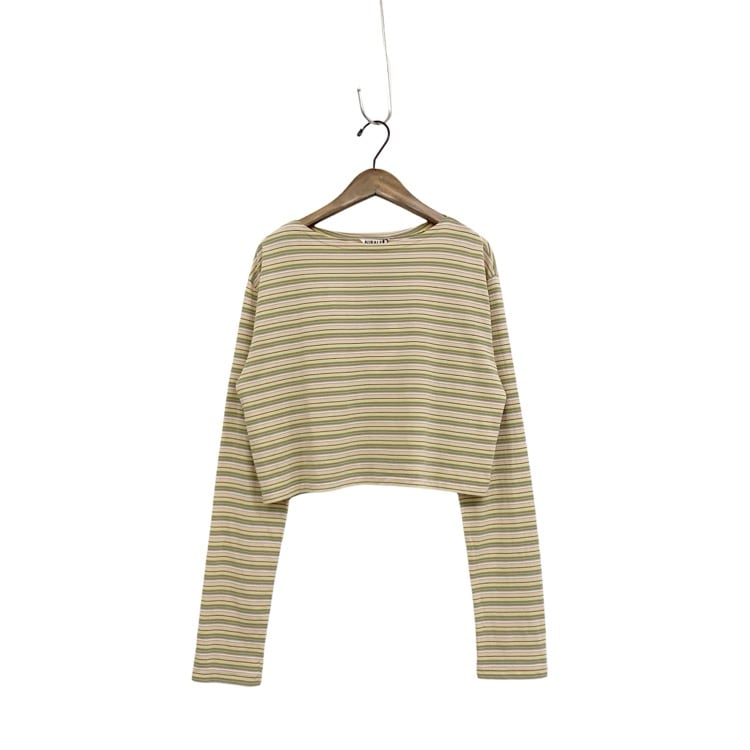 未使用品 AURALEE オーラリー HARD TWIST COTTON BORDER BOAT NECK L/S TEE コットンボーダーボートネックロンT ベージュボーダー 1 A24SP03BR