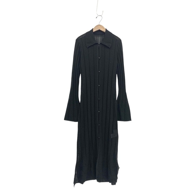 2025SS Mame Kurogouchi マメクロゴウチ Lace Stripe Knitted Dress レースストライプニットワンピース ブラック 3 MM25SS-KN068