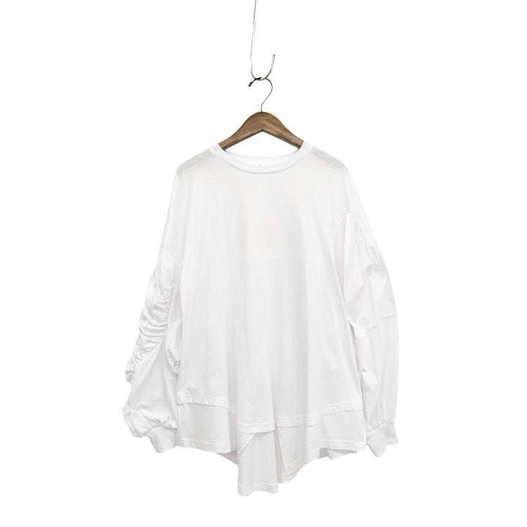 未使用品 ENFOLD エンフォルド GATHER MOTIF LONG-SLEEVES T-SHIRT ギャザーモチーフロンT ホワイト 38 300IS280-2711