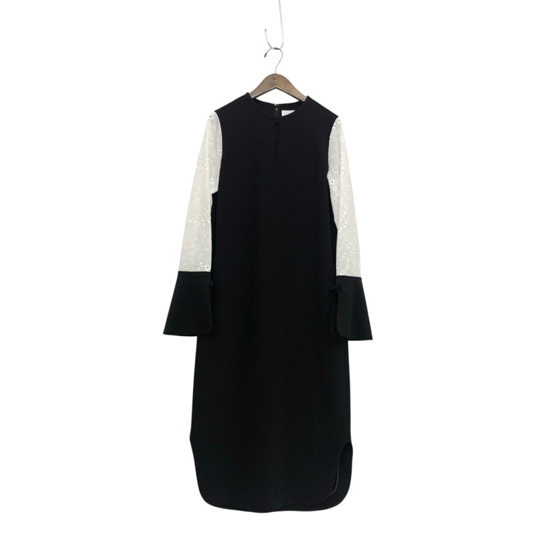 2025AW Mame Kurogouchi マメクロゴウチ Triacetate Georgette Floral Embroidery Sleeve Classic Dress 花柄刺繍スリーブスリットワンピース ブラック 1 MM25FW-DR105