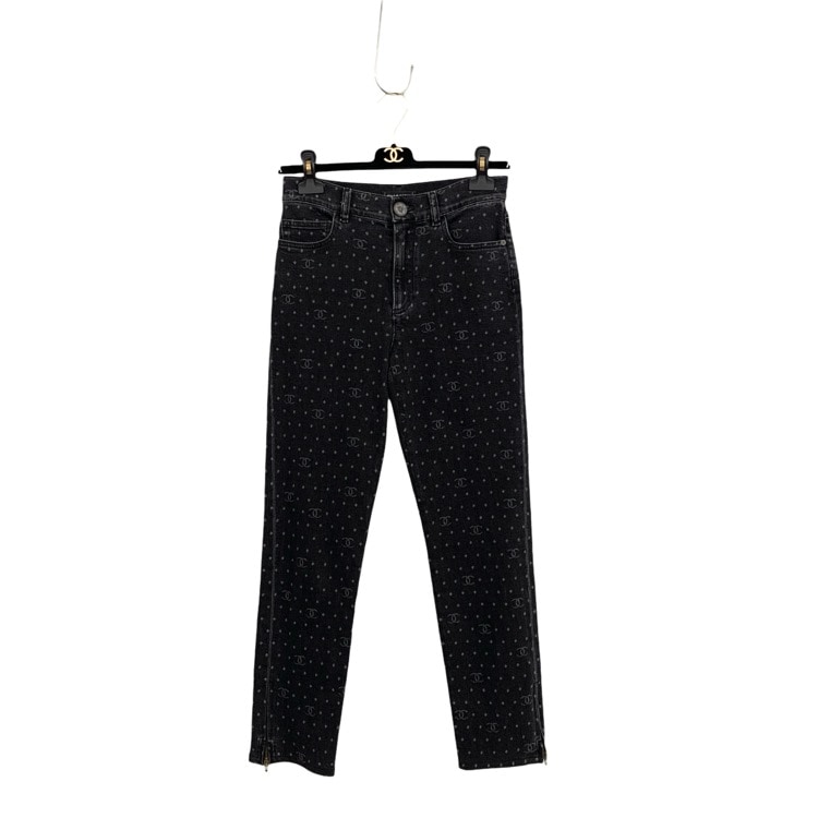 CHANEL シャネル サイドジップ デニム ココマーク・ドット チャコールグレイ 34 P74514 V66052NM689