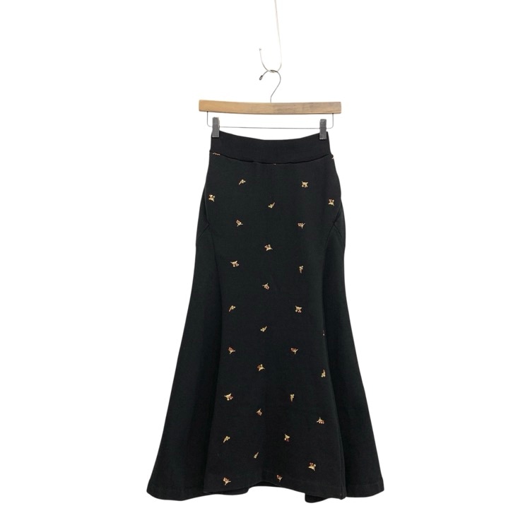 Mame Kurogouchi マメクロゴウチ Floral Motif Embroidered Sweater Skirt フローラル刺繍スウェットスカート ブラック 1 MM22PF-JS719