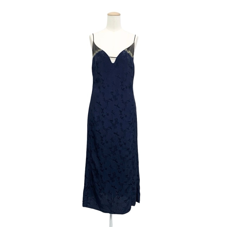 Mame Kurogouchi マメクロゴウチ Crane Pattern Jacquard Hand-Dyed Slip Dress 鶴柄ジャカードキャミソールドレス ワンピース ネイビー 2 MM23PS-DR709