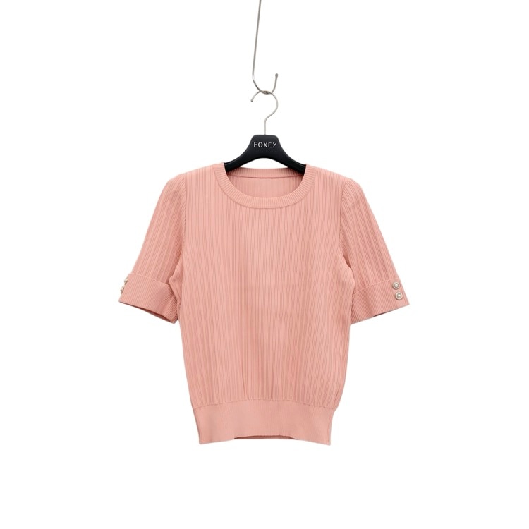FOXEY フォクシー ニットトップ マルティーニ Knit Top “Martini” ハーフスリーブ サーモンピンク 38 45838-KSTOG