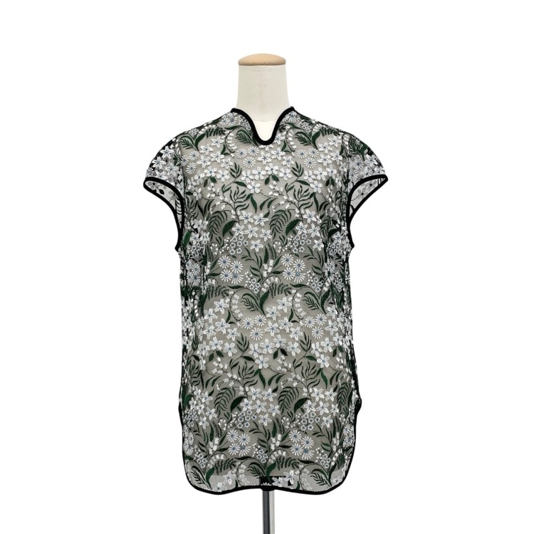 Mame Kurogouchi マメクロゴウチ Floral Lace French Sleeve Top チュールレース トップス ブラック グリーン 2 MM25SS-SH104