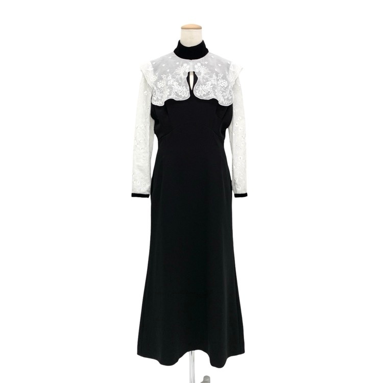 Mame Kurogouchi マメクロゴウチ Triacetate Georgette Embroidery Collar Dress ベルベットカラー ドレス ブラック 2 MM25FW-DR102