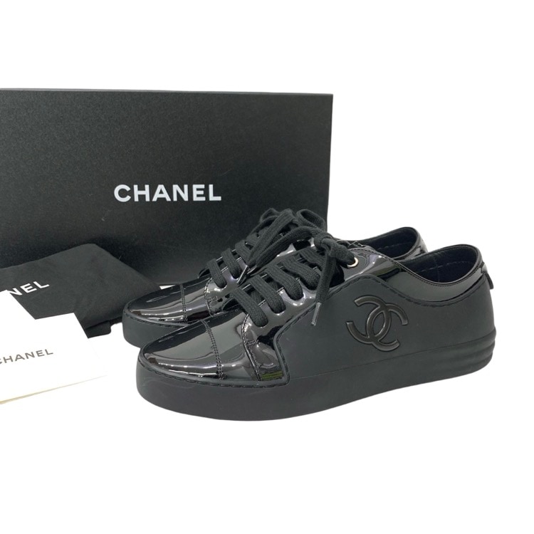 CHANEL シャネル レースアップ エナメルCCスニーカー ブラック 36 G32719