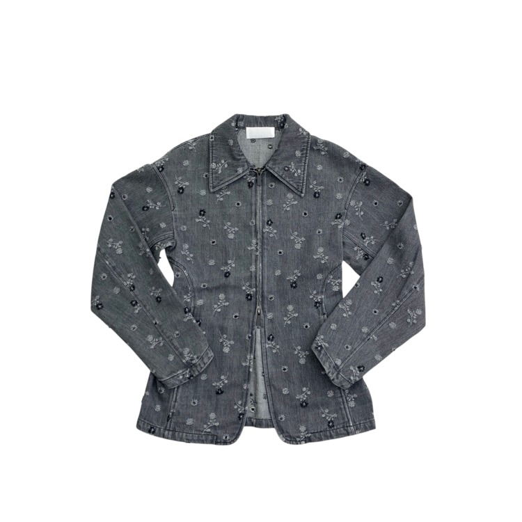 Mame Kurogouchi マメクロゴウチ Floral Jacquard Denim Jacket カットジャガード デニムジャケット グレー 2 MM26SS-JK079
