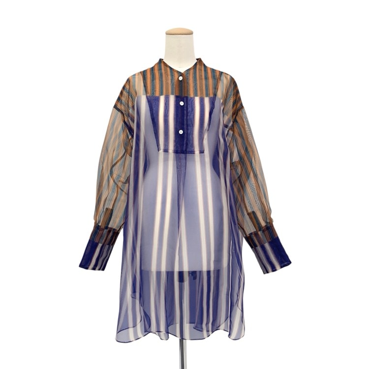TELMA テルマ Printed Sheer Pullove シアー シャツ ブルー 36 TLM41FJ007
