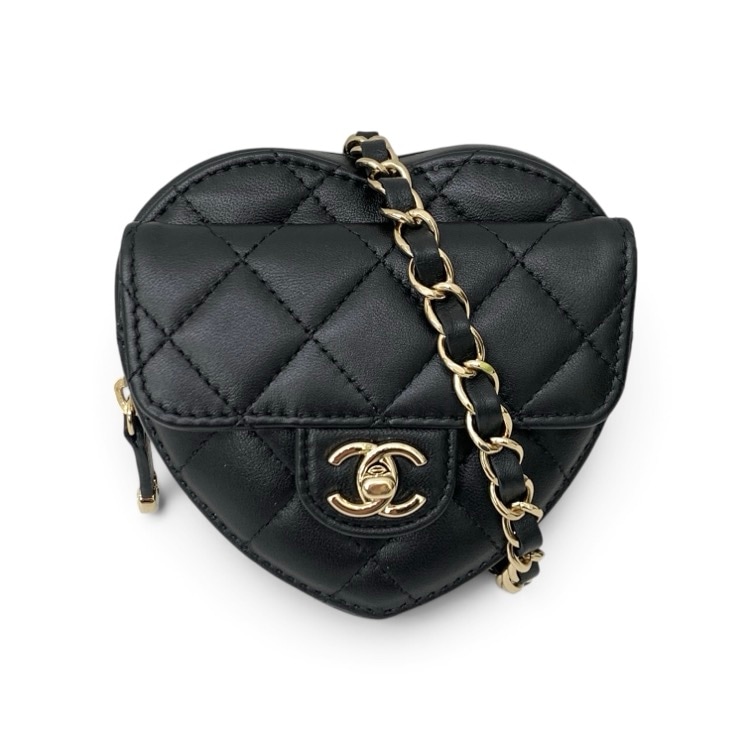 CHANEL シャネル ハートウエストバッグ キルティング ブラック ミニ AP2787