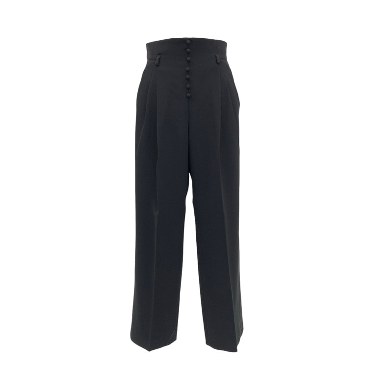 Mame Kurogouchi マメクロゴウチ Acetate Polyester High Waisted Trousers センタープレス パンツ ブラック 3 MM25FW-PT117