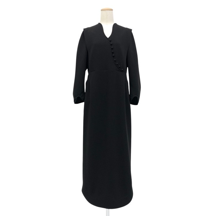 Mame Kurogouchi マメクロゴウチ Triacetate Georgette V-Neck Dress ワンピース ブラック 3 MM25FW-DR108