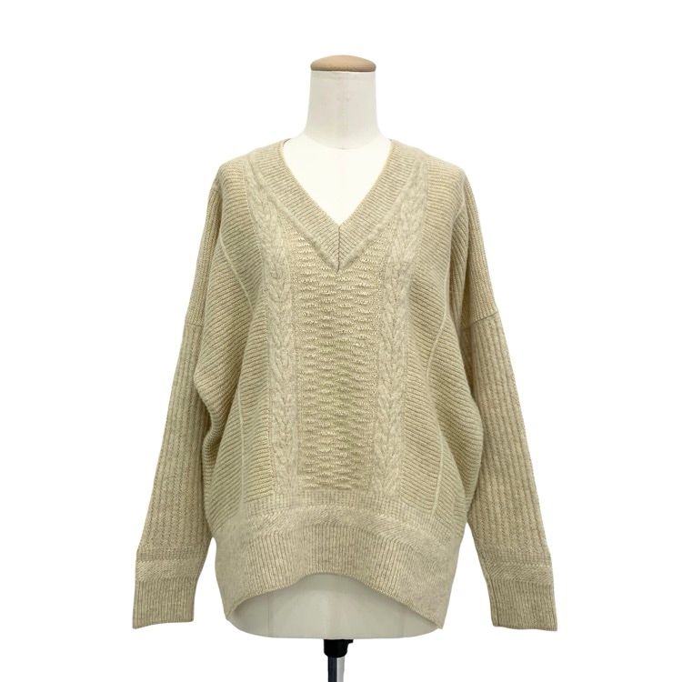 Mame Kurogouchi マメクロゴウチ Vネック セーター ベージュ 1 MM17AW-KN024