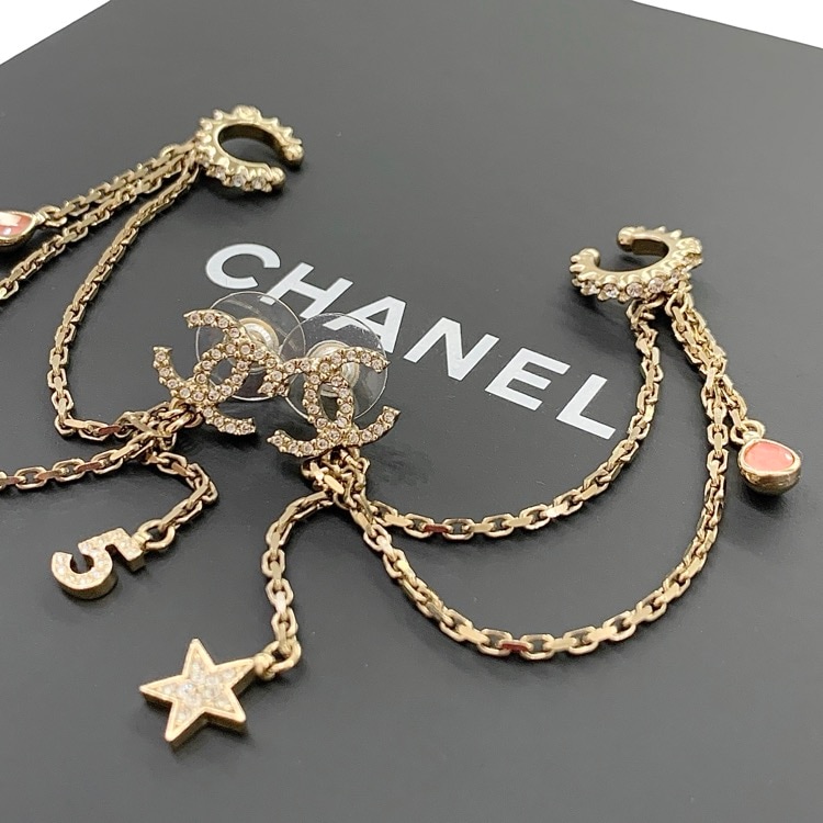 CHANEL シャネル イヤーカフチェーン アイコン ピアス ラインストーン