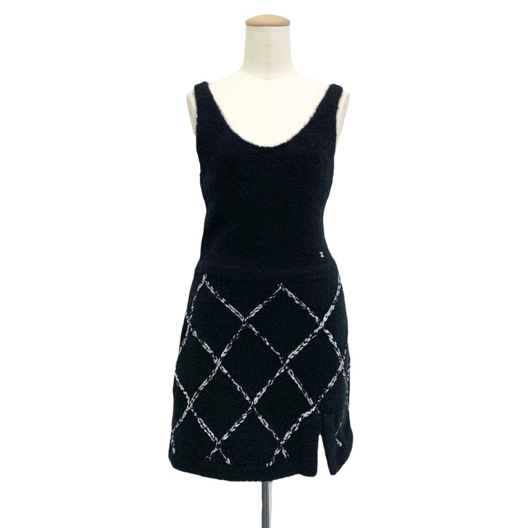 CHANEL シャネル ドレス マトラッセ ニット ジャンパースカート ココネージュ カシミヤ混　ワンピース ブラック 34 P74368K10902