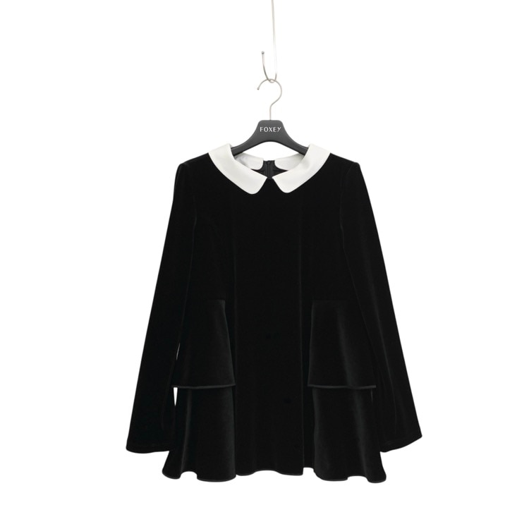 VELOUR NOIR by FOXEY NEWYORK フォクシー トップ ベルベットカスケード 白襟付 Aラインフレア 白襟2way ベルベットブラック 38 45481-VATOY