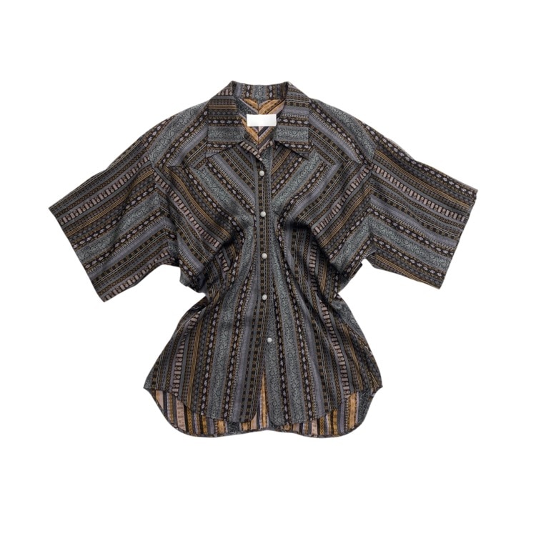 Mame Kurogouchi マメクロゴウチ Stripe Jacquard Open-Collar Shirt ミンサー織り ブラック 2 MM25SS-SH080