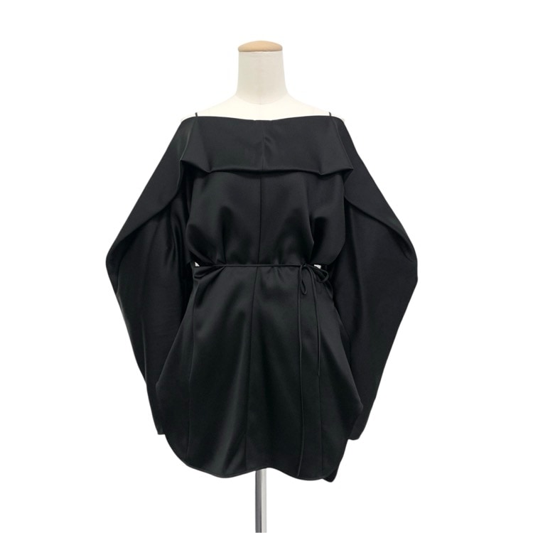 Mame Kurogouchi マメクロゴウチ Embossed Leather Motif Triacetate Top オフショルダー ブラウス ブラック 2 MM25FW-SH055