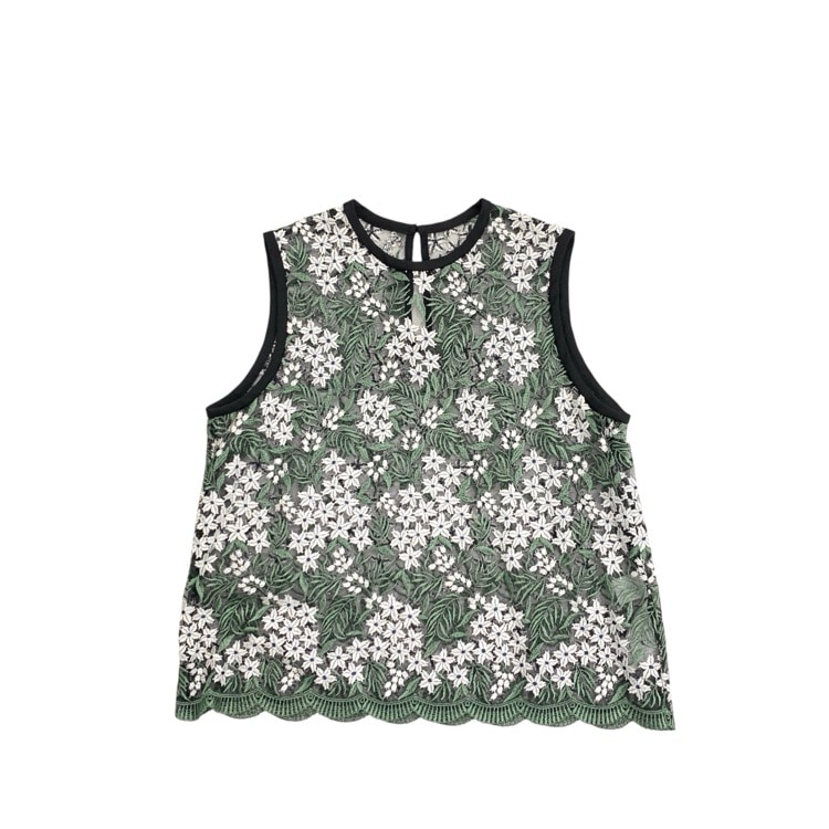 Mame Kurogouchi マメクロゴウチ Tulle Embroidered Tops ブラック グリーン 2 MM16SS-SH015