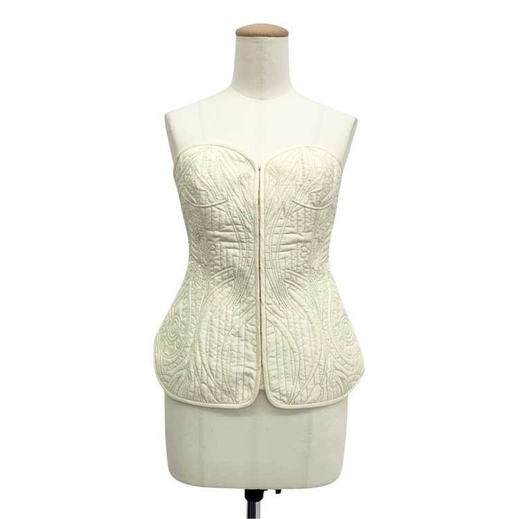 Mame Kurogouchi マメクロゴウチ Floral Quilted Silk Bustier シルクキルティング ビスチェ ホワイト 1 MM23PF-SH721