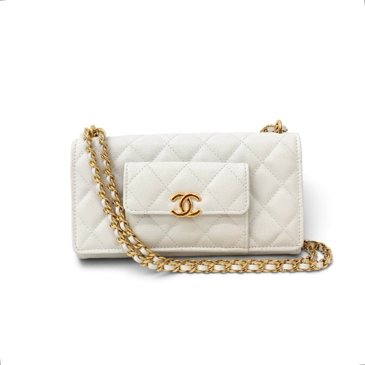 CHANEL シャネル マトラッセ チェーンクラッチ ショルダーバッグ キャビアスキン ホワイト AP2830