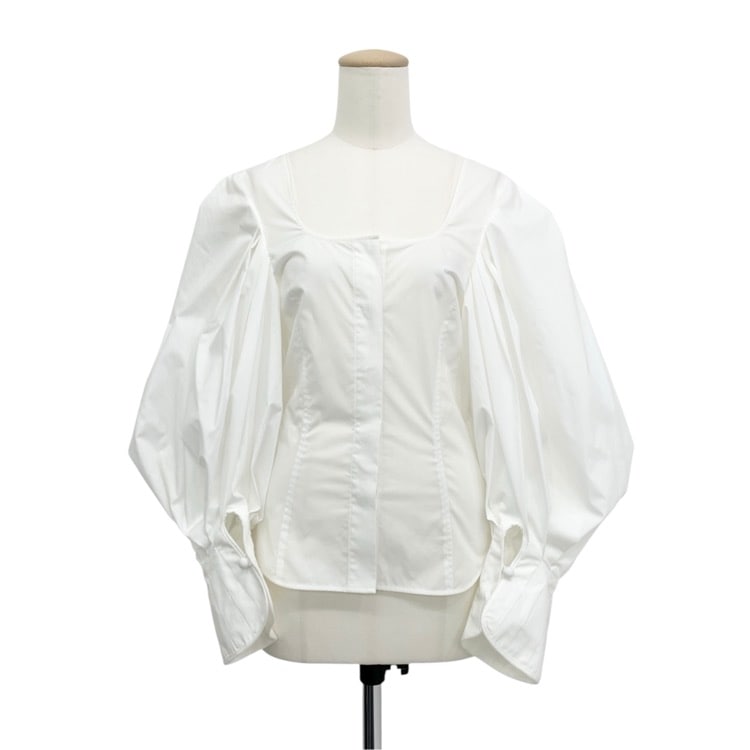 Mame Kurogouchi マメクロゴウチ Square Neck Puff Sleeve Shirt スクエアネック ブラウス ホワイト 1 MM22PF-SH716