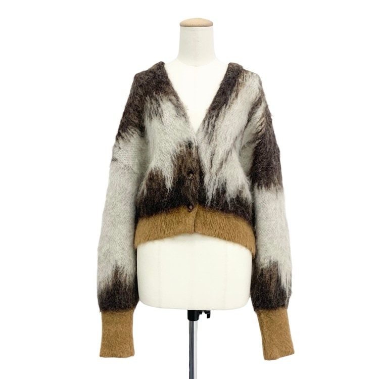 Mame Kurogouchi マメクロゴウチ Drip Glaze Pattern Mohair Knitted Cardigan シャギーモヘアニットカーディガン ブラウン 2 MM24FW-KN065