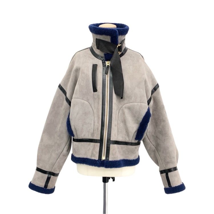 Mame Kurogouchi マメクロゴウチ Mouton Jacket ムートン ジャケット グレー ダークネイビー 2 MM19AW-JK055