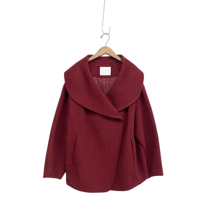 Mame Kurogouchi マメクロゴウチ Wool Arupaka Shawl Collar Short Cort ショールカラーショートコート ボルドー 2 MM25FW-CO044