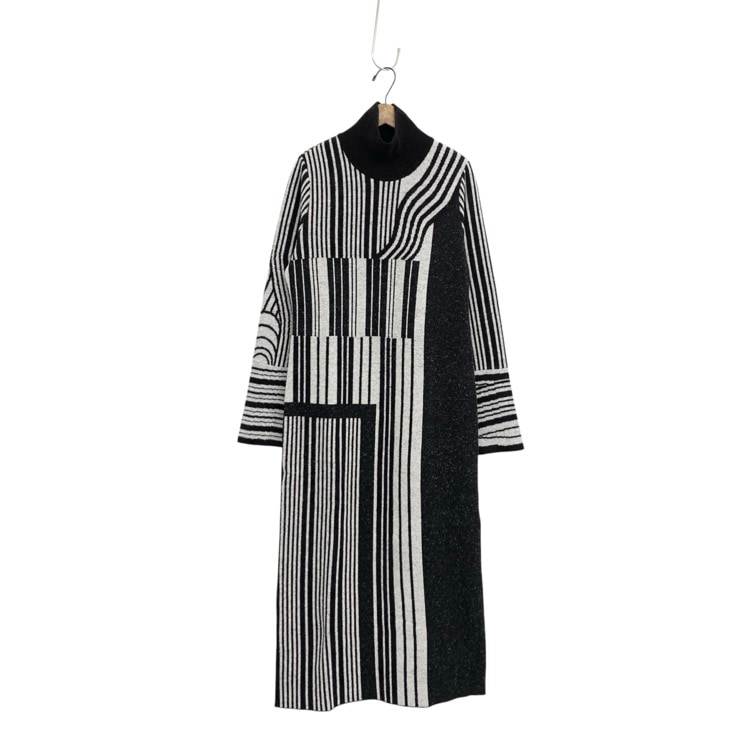 Mame Kurogouchi マメクロゴウチ Multi-Stripe Jacquard Knitted Dress マルチストライプジャガードニットワンピース ブラック 2 MM21FW-KN010