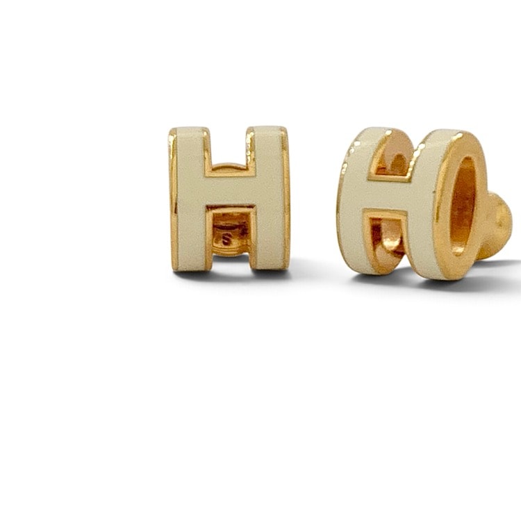 HERMES エルメス ミニ・ポップH ピアス ホワイト ローズゴールド 古着 HERMES エルメス ミニ・ポップH ピアス ホワイト ローズゴールド 古着