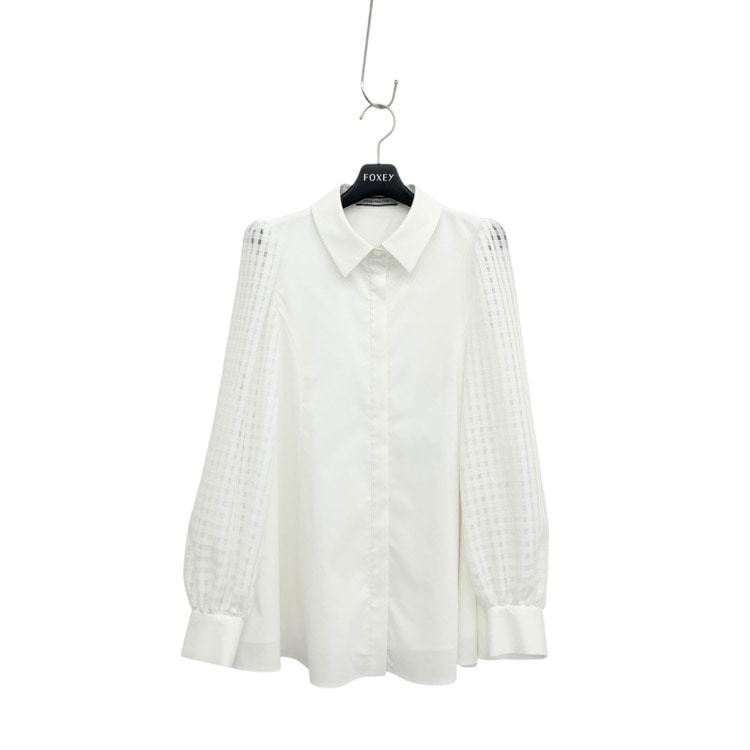 FOXEY NEW YORK フォクシー ブラウス Fleurette シアーチェック袖