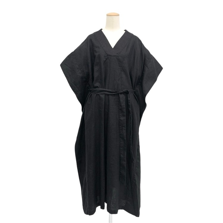 HYKE ハイク Vネック ポンチョ カフタン ワンピース ドレス 黒 HYKE ハイク LINEN PONCHO Vネックワンピース ブラック 1 231-16164