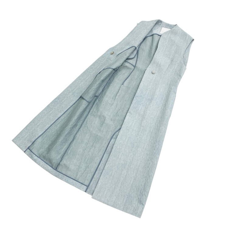 未使用品 2024SS Mame Kurogouchi マメクロゴウチ Unlevel Dyeing Sleeveless Jacket ムラ染めノースリーブジレ ブルー 2 MM24SS-JK037