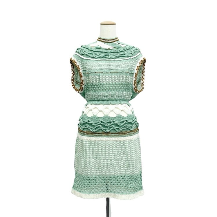 未使用品 Mame Kurogouchi マメクロゴウチ Bamboo Basket Pattern Knitted Dress 花籠ニット ワンピース ミントグリーン 2 MM23SS-KN034