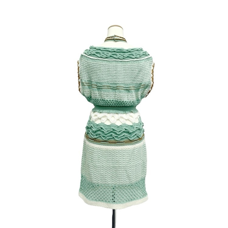 未使用品 Mame Kurogouchi マメクロゴウチ Bamboo Basket Pattern Knitted Dress 花籠ニット ワンピース ミントグリーン 2 MM23SS-KN034