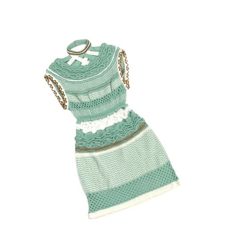 未使用品 Mame Kurogouchi マメクロゴウチ Bamboo Basket Pattern Knitted Dress 花籠ニット ワンピース ミントグリーン 2 MM23SS-KN034