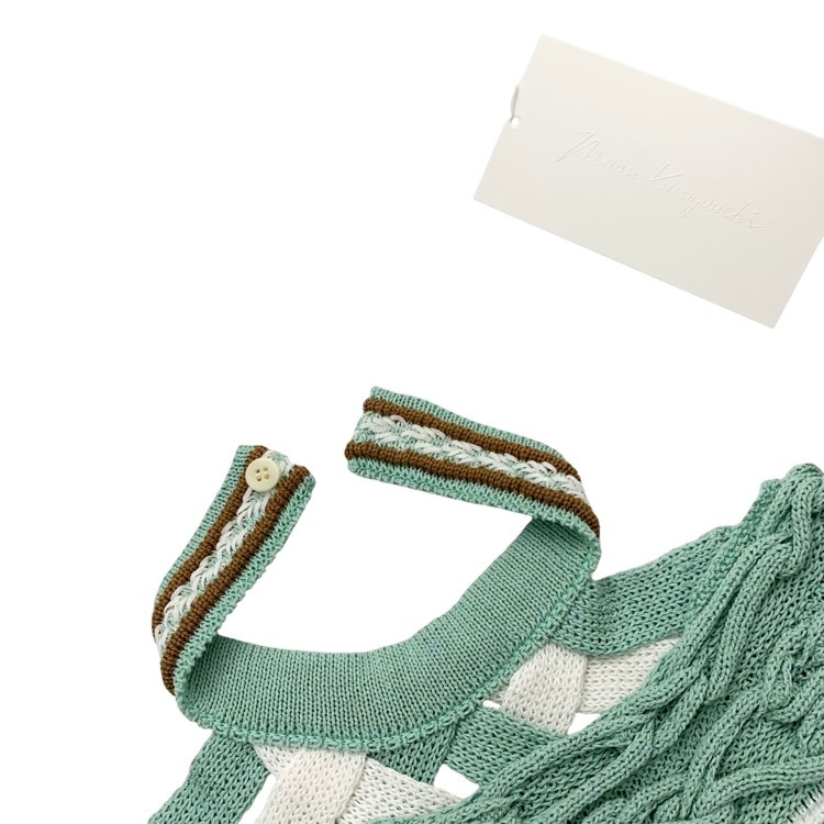 未使用品 Mame Kurogouchi マメクロゴウチ Bamboo Basket Pattern Knitted Dress 花籠ニット ワンピース ミントグリーン 2 MM23SS-KN034